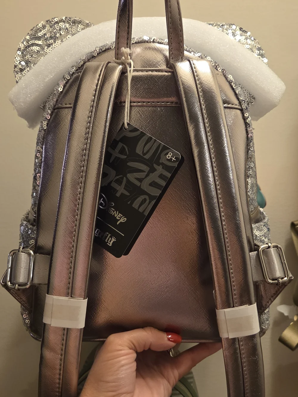 Loungefly Silver Sequin Minnie Mouse Mini Backpack